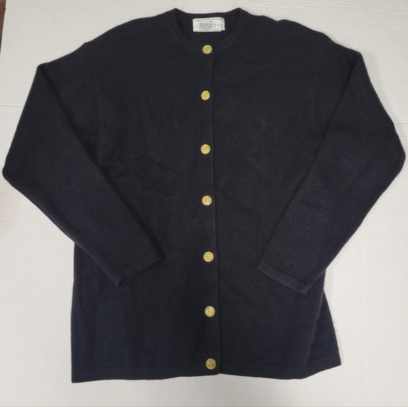 Saks Fifth Avenue Sweaters - Sak's Vintage Luxury 100% Cashmere Black Button Front Cardigan Gold Buttons Chic